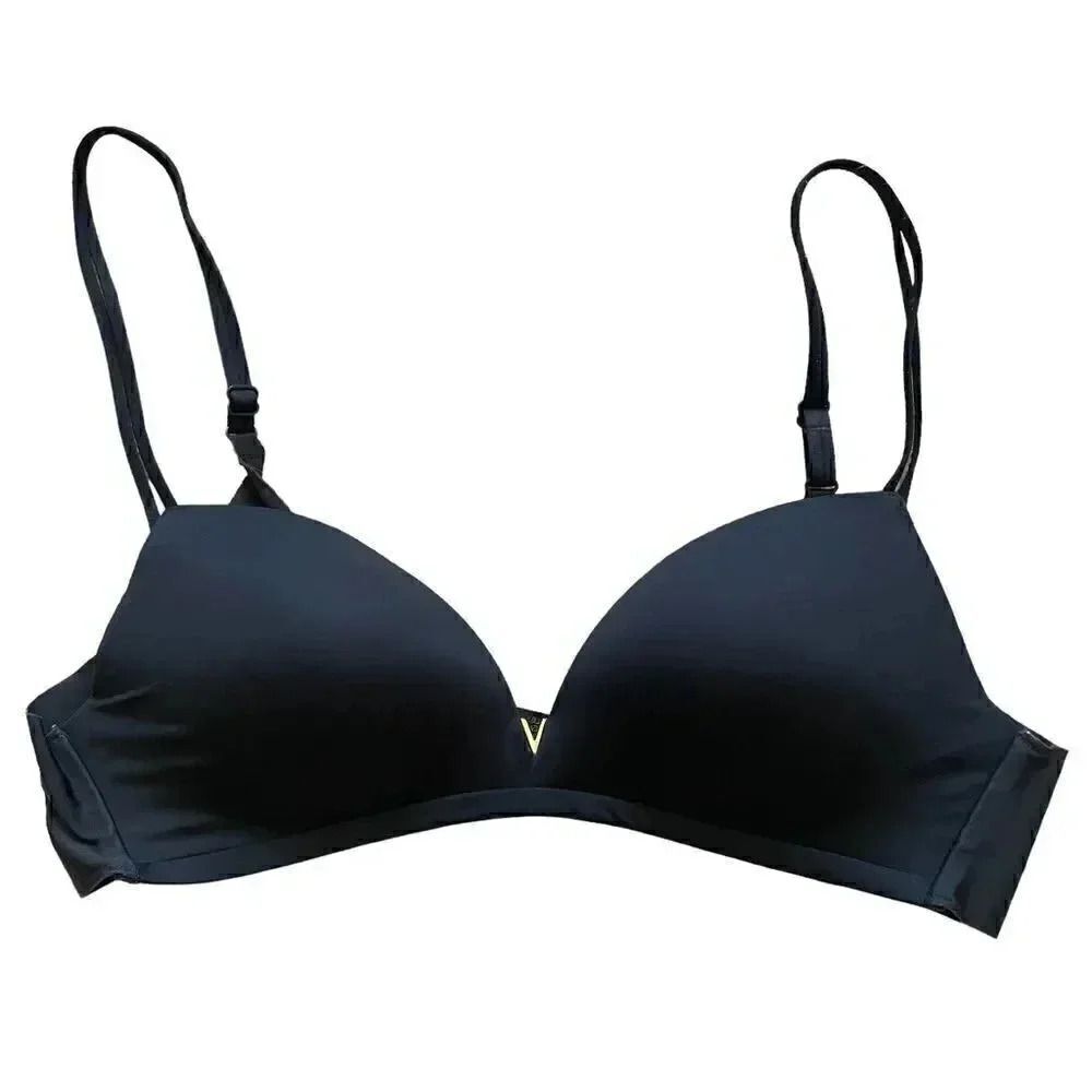 Victoria Secret Black Paded No Wire Straps Gold V Detail On Ftont Bra SZ 34B